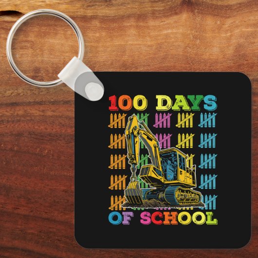 100 dagen van school graafmachine school leraar sleutelhanger (Voorkant)