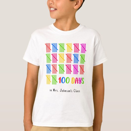 100 Dagen van School Kleurrijke Tally Mark T-shirt (Voorkant)