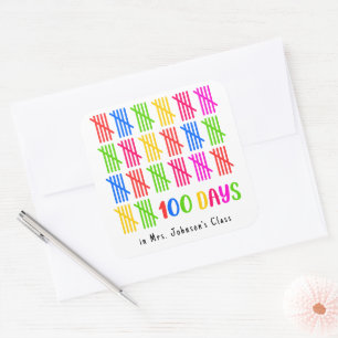 100 Dagen van School Kleurrijke Tally Mark Vierkante Sticker