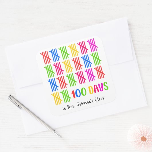 100 Dagen van School Kleurrijke Tally Mark Vierkante Sticker (Envelop)