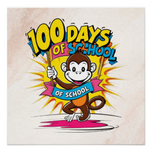 100 Dagen van School Leuk Cartoon Monkey Design Perfect Poster