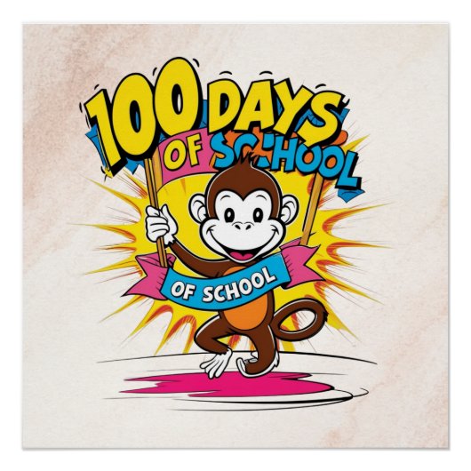 100 Dagen van School Leuk Cartoon Monkey Design Perfect Poster (Voorkant)