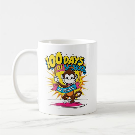 100 dagen van School Monkey Fun Koffie Gift Koffiemok (Links)