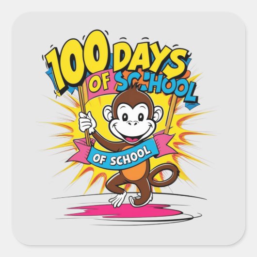 100 dagen van School Monkey Kinder Party Fun Vierkante Sticker (Voorkant)