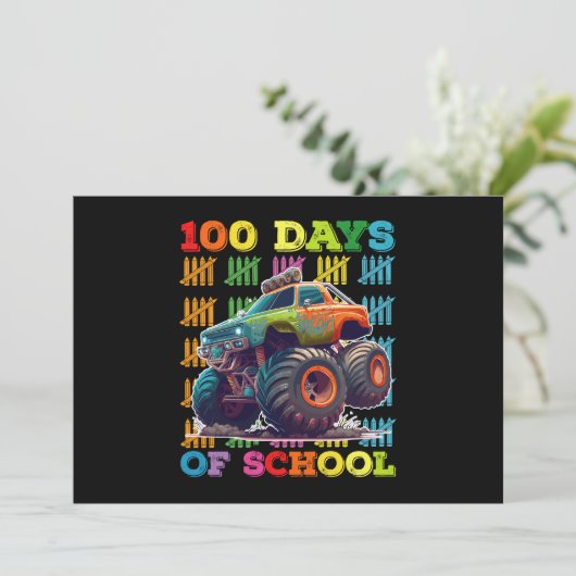 100 dagen van school monster vrachtwagen leraar st kaart (Staand voorkant)