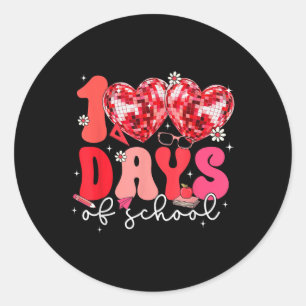 100 dagen van school retro disco harten 100ste dag ronde sticker