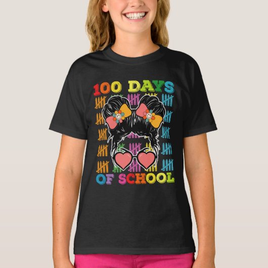 100 dagen van school rommelige Bun leraar T-shirt (Voorkant)