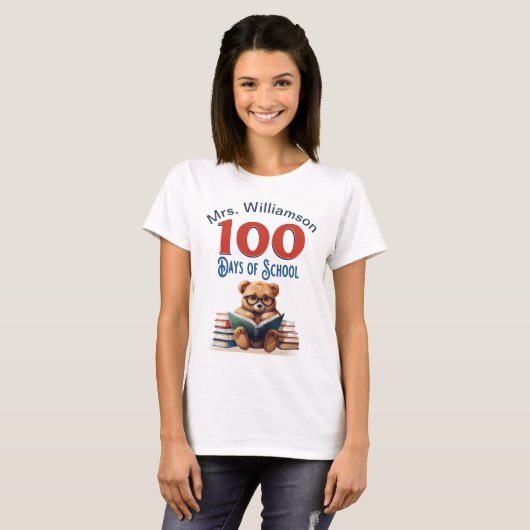 100 Dagen van School Schattige Beer Leesdocent T-shirt (Voorkant volledig)