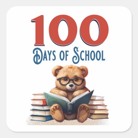 100 Dagen van School Schattige Beer Leeslokaal Vierkante Sticker (Voorkant)