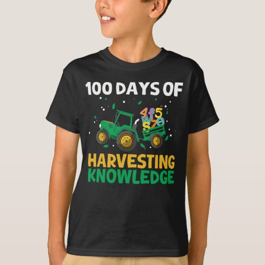 100 Dagen van School Tractor Farming 100ste Dag Bo T-shirt (Voorkant)