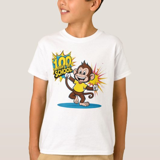 100 Dagen van School Viering Aap Fun Graphic T-shirt (Voorkant)