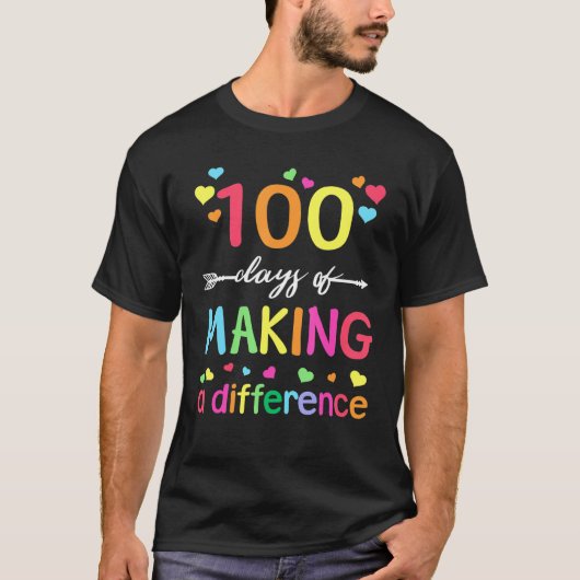 100 dagen verschil 100e schooldag t-shirt (Voorkant)