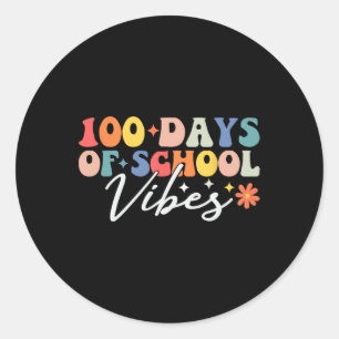 100 dagen vibes 100ste dag van de school Groovy Te Ronde Sticker