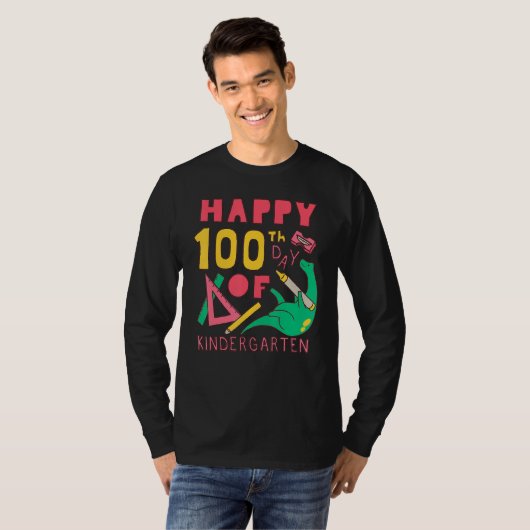 100 days 100th Day Of School Kindergarten T-shirt (Voorkant volledig)