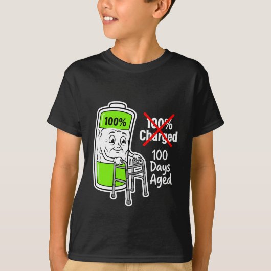 100 Days Aged Funny Battery School T-shirt (Voorkant)