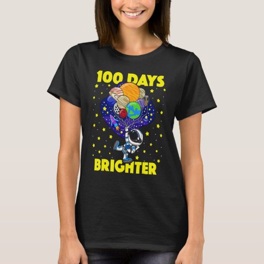 100 Days Brighter 100th Day Of School Astronaut Ou T-shirt (Voorkant)