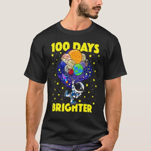 100 Days Brighter 100th Day Of School Astronaut Ou T-shirt (Voorkant)