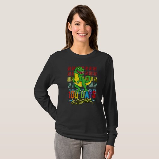 100 Days Brighter Dinosaur For Teachers And Kids S T-shirt (Voorkant volledig)