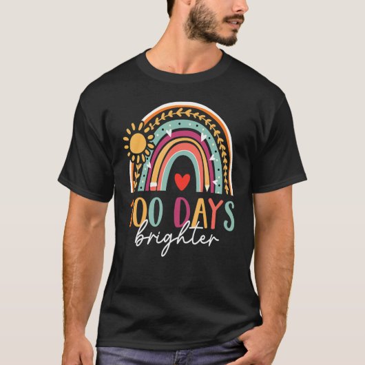 100 Days Brighter Happy 100 Days Of School Rainbow T-shirt (Voorkant)