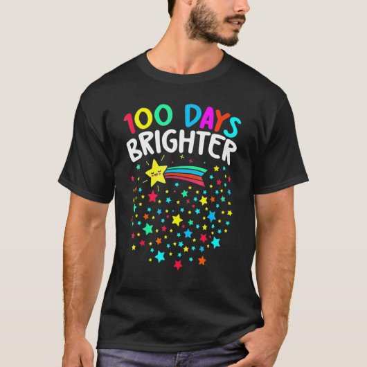 100 Days Brighter Happy 100 Days Of School Teacher T-shirt (Voorkant)