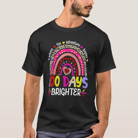100 Days Brighter Happy 100th Day Of School Rainbo T-shirt (Voorkant)