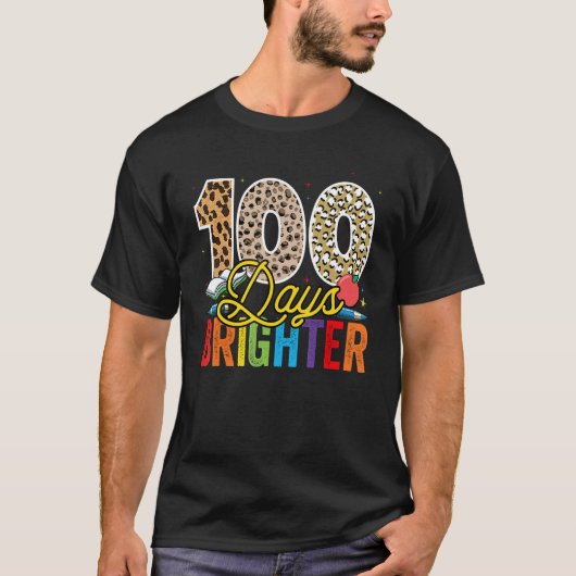 100 Days Brighter Leopard For Teachers And Kids St T-shirt (Voorkant)
