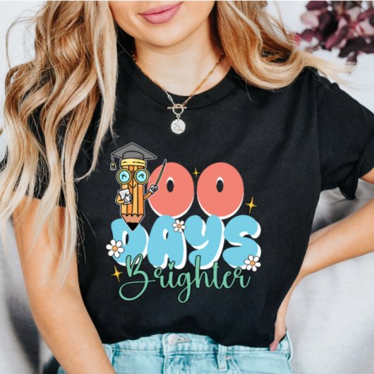 100 Days Brighter Retro Groovy School T-shirt