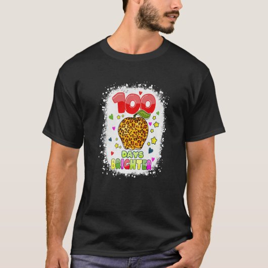 100 Days Brighter Shirt for Teachers Kids Leopard  (Voorkant)