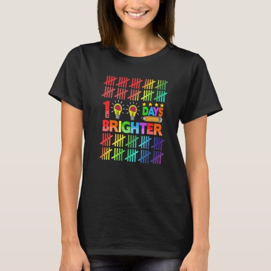 100 Days Brighter Teacher Kids Happy 100th Day Of T-shirt (Voorkant)