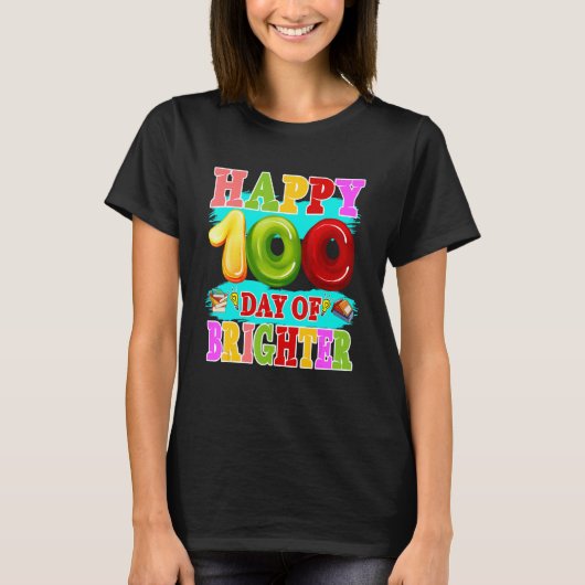 100 Days Brighter Teachers Kids Child Happy 100th  T-shirt (Voorkant)
