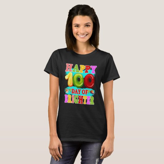 100 Days Brighter Teachers Kids Child Happy 100th  T-shirt (Voorkant volledig)