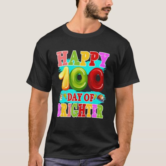 100 Days Brighter Teachers Kids Child Happy 100th  T-shirt (Voorkant)