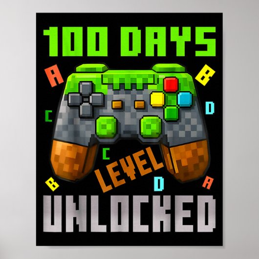 100 Days Level Unlocked Gaming 100 Days Of School  Poster (Voorkant)
