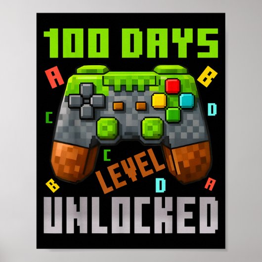 100 Days Level Unlocked Gaming 100 Days Of School  Poster (Voorkant)