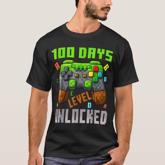100 Days Level Unlocked Gaming 100 Days Of School  T-shirt (Voorkant)