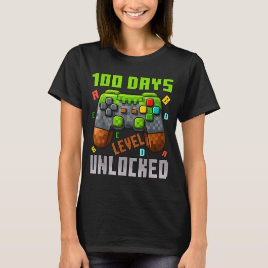 100 Days Level Unlocked Gaming 100 Days Of School  T-shirt (Voorkant)
