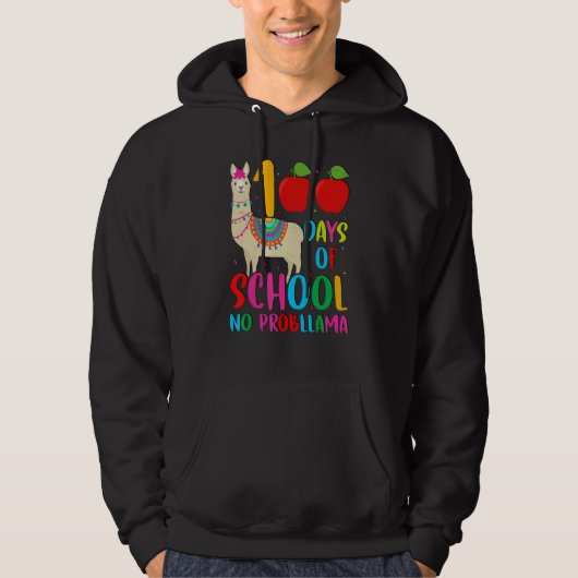 100 Days Llama Alpaca Pun NoprobLlama 100th Day of Hoodie (Voorkant)