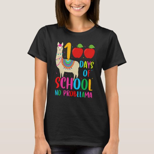 100 Days Llama Alpaca Pun NoprobLlama 100th Day of T-shirt (Voorkant)
