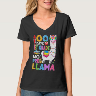 100 Days of 1st Grade No Probllama 100th Day Girls T-shirt