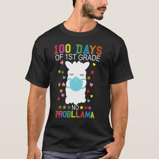 100 Days of 1st Grade No Probllama Llama Mask Quar T-shirt (Voorkant)