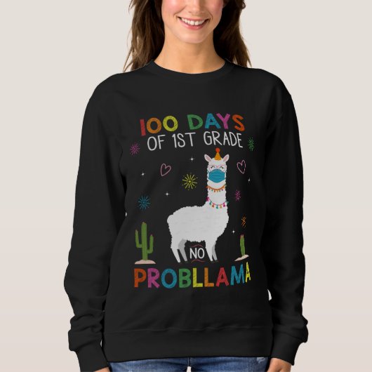 100 Days of 1st Grade No Probllama Llama Mask Quar Trui (Voorkant)