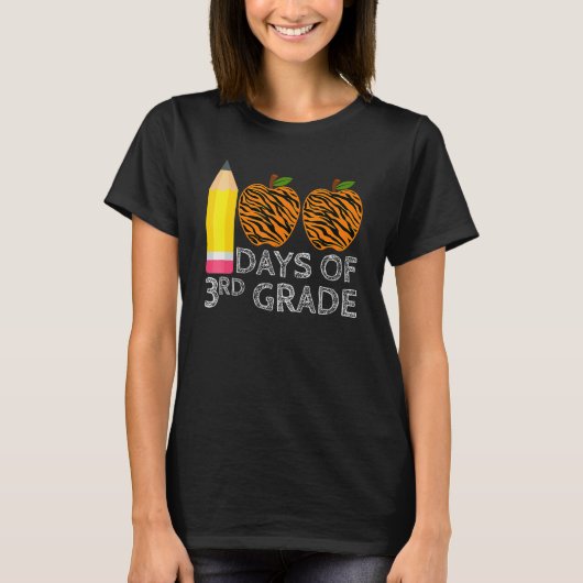 100 Days Of 3rd Grade Tiger Print Happy 100th Day  T-shirt (Voorkant)