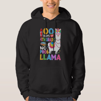 100 Days of 4th Grade No Probllama 100th Day Girls Hoodie