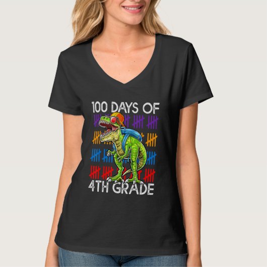 100 Days of 4th Grade School Dinosaur Dino Trex 10 T-shirt (Voorkant)