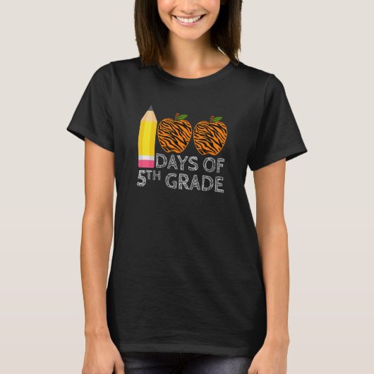 100 Days Of 5th Grade Tiger Print Happy 100th Day T-shirt (Voorkant)