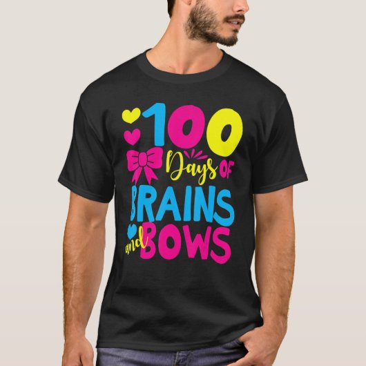 100 Days of Brains And Bows 100 Days Of School Gir T-shirt (Voorkant)