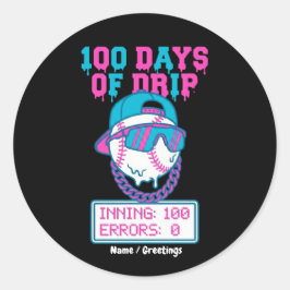 100 Days of Drip 0 Errors Baseball School Swag  Ronde Sticker
