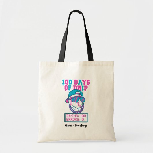 100 Days of Drip 0 Errors Baseball School Swag  Tote Bag (Voorkant)