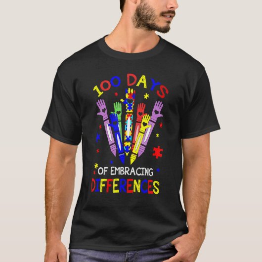100 Days Of Embracing Differences Autism 100th Day T-shirt (Voorkant)
