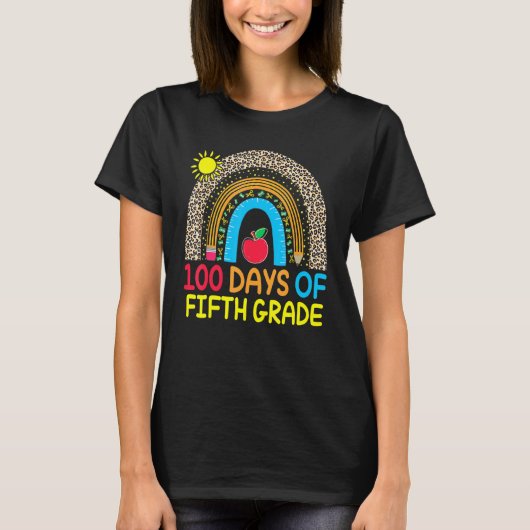 100 Days Of Fifth Grade Leopard Rainbow 100th Day T-shirt (Voorkant)